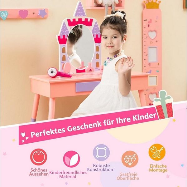 KOMFOTTEU Schminktisch Kinder (Set), mit Spiegel & Hocker