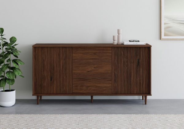 OTTO home Sideboard Malmedy Front mit gefrästen Rillen, Kommode aus massivem Kiefernholz, Push-to-open, Breite 160 cm
