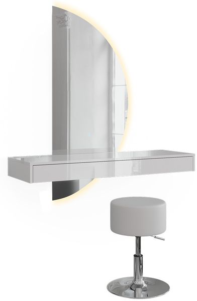 Schminktisch Sherry Weiß Hochglanz 100 cm mit LED-Spiegel und Hocker Vicco