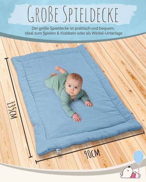pic Bear Krabbeldecke Musselin, 135 cm x 95 cm, airy blue Musselin : airy blue Musselin