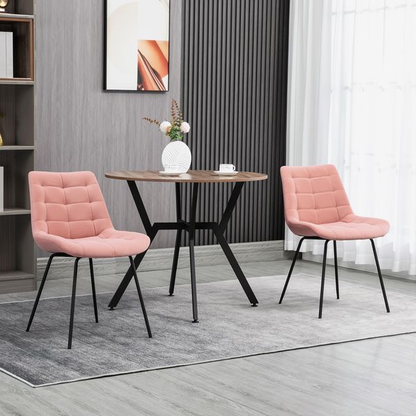 Akzentstühle 2er Set Retro Design gepolstert hohe Rückenlehne Stahlgestell 120kg,Rosa