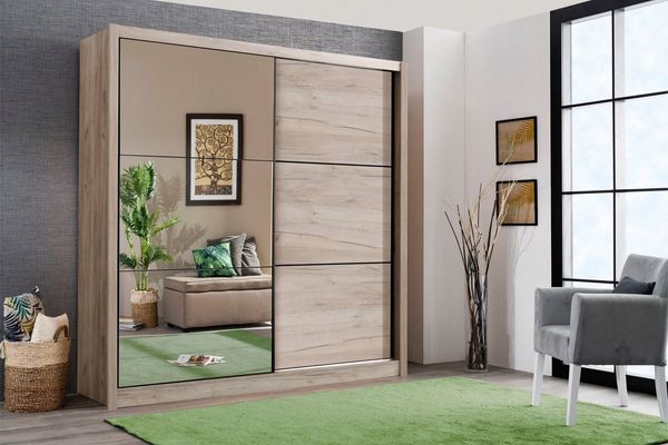 INOSIGN Schwebetürenschrank Navara Kleiderschrank mit Spiegel Wäscheschrank Garderobe mit großzügiger Innenausstattung, FSC®-zertifiziert, in 3 Breiten
