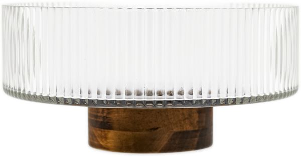 Terra Bowl Medio Glasschale mit Akazienholz - Servier- & Dekoschale, 21x10 cm