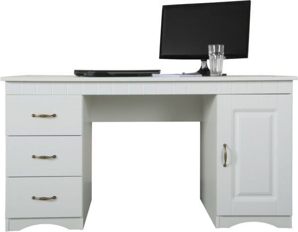 Schreibtisch im Landhausstil, 1 Tür, 3Schubladen, weiß