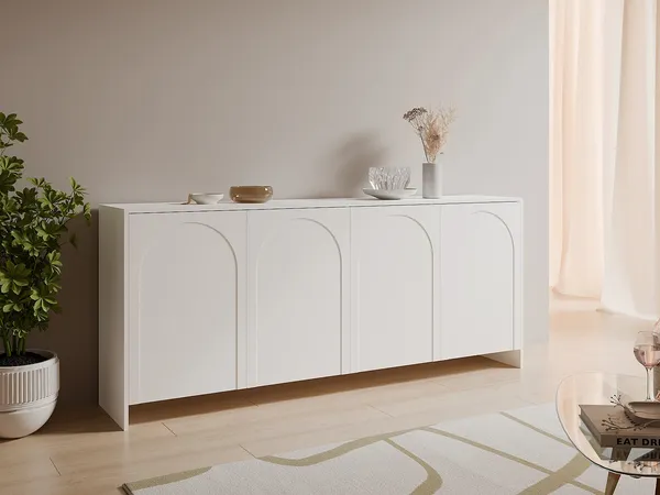 Vente-unique - NALYRA Sideboard Holz, Platte Weiß - B 40 cm x H 85 cm x L 198 cm