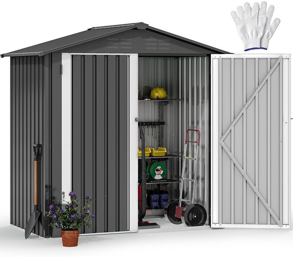 DWVO Metall Gerätehaus 6x4 Fuß (ca. 171 x 98 x 184 cm), wasserdichter Gartenschuppen mit abschließbarer Tür & Belüftung, Stabiler Werkzeugschuppen für Fahrräder, Rasenmäher & Gartengeräte –Dunkelgrau