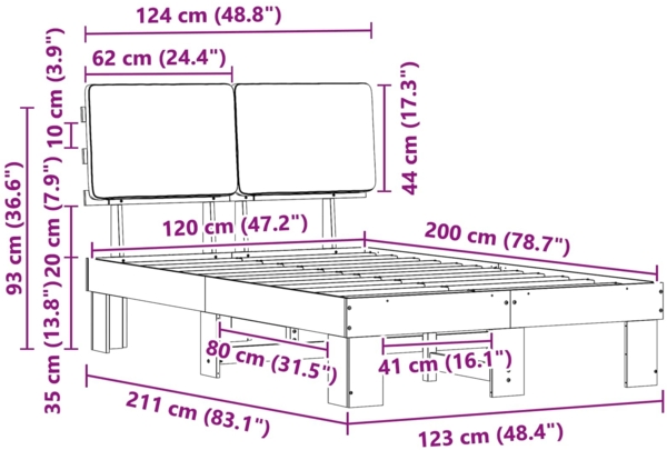 vidaXL Bettgestell mit gepolstertem Kopfteil Hellgrau 120x200 cm 877349 Bild 10