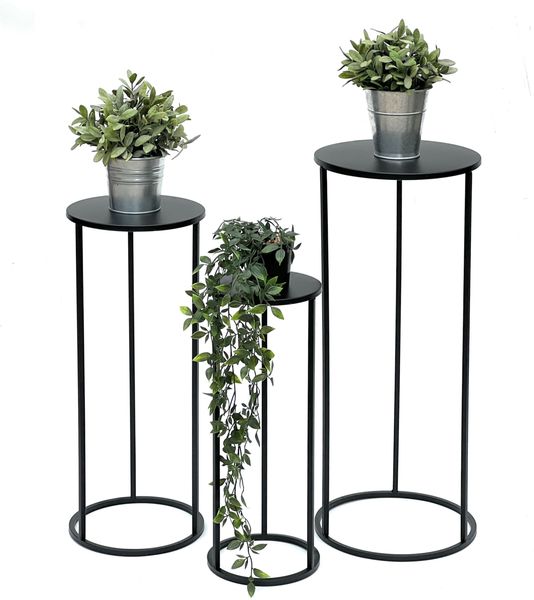 DanDiBo Blumenhocker Metall Schwarz Rund Blumenständer Beistelltisch 96316 3er Set Blumensäule Modern Pflanzenständer Pflanzenhocker