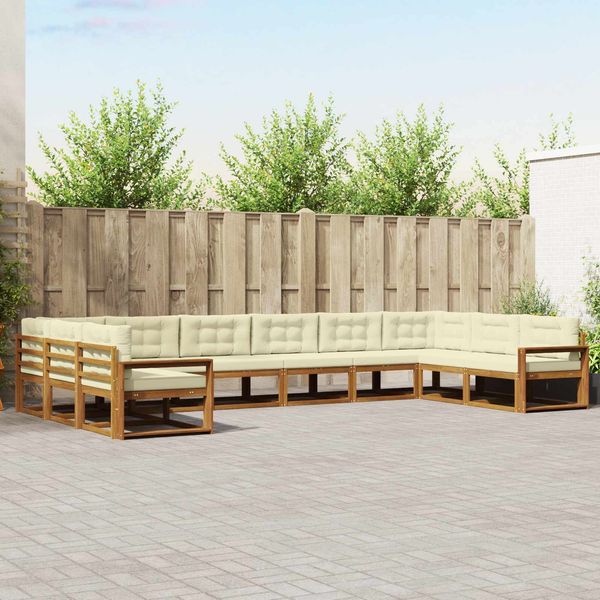 vidaXL Outdoor-Sofagarnitur mit Kissen 10 pcs Natur und Creme 3368243