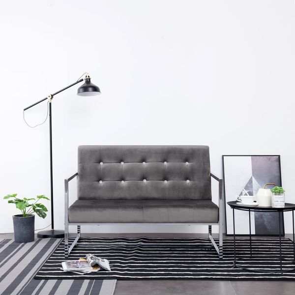vidaXL 2-Sitzer-Sofa mit Armlehnen Dunkelgrau Chrom und Samt 282273