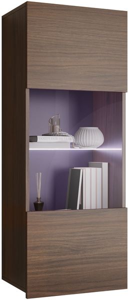 Hängevitrine Calabrini BR05 (Farbe: Nuss Warmia, mit blauer LED Beleuchtung)