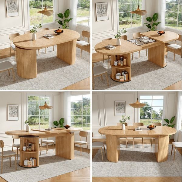 Flieks Esstisch ovaler Küchentisch mit ausziehbarer Tischplatten in Holzoptik (Länge 120-160/T80/H76 cm, 1-St, 1 Tisch), erweiterbarer Esszimmertisch mit versteckter Stauraum Bürotisch Natur