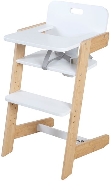 roba Babyhochstuhl Nature Up - Hochstuhl aus Bambus Holz - Mitwachsend mit abnehmbarem Essbrett - 3-Punkt-Gurt - Bis 70 kg belastbar - Natur / Weiß