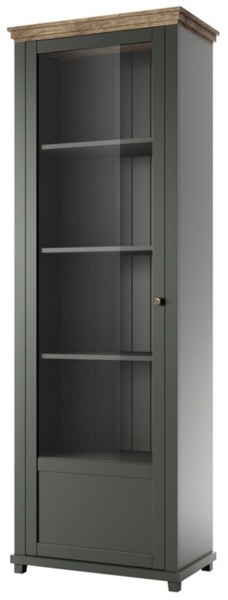 Lomadox Vitrine EPSOM-83 grün Lefkas Eiche Knopfgriffe Messing Türanschlag links 71/200/42 cm