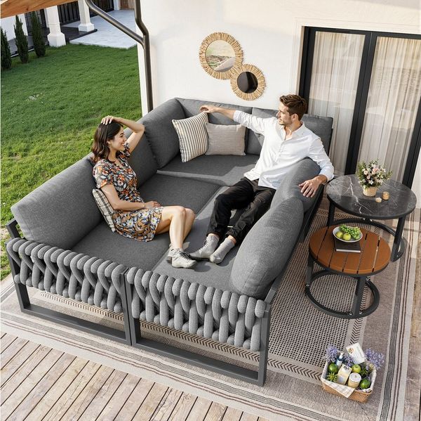 i@home Gartenlounge-Set, (5-tlg), Wasserabweisenden & abnehmbaren Kissen,für 6 Personen,Modulares Design