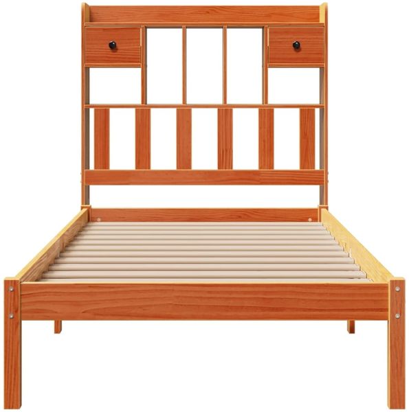 vidaXL Massivholzbett mit Regal ohne Matratze Wachsbraun 75x190 cm 3321636 Bild 4