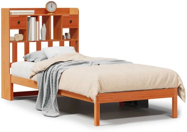 vidaXL Massivholzbett mit Regal ohne Matratze Wachsbraun 75x190 cm 3321636 Bild 2