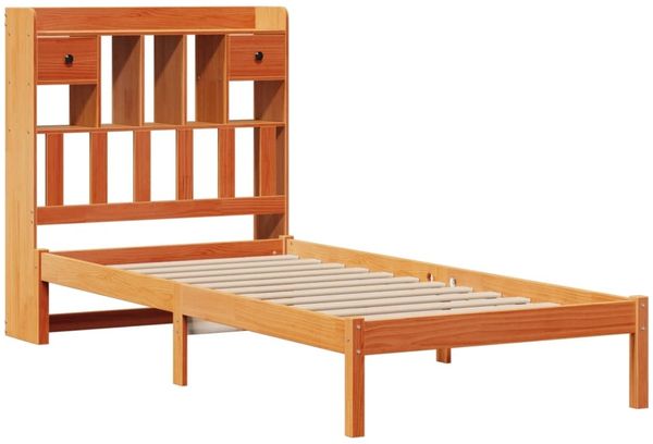 vidaXL Massivholzbett mit Regal ohne Matratze Wachsbraun 75x190 cm 3321636 Bild 3