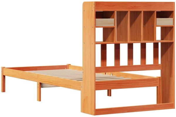 vidaXL Massivholzbett mit Regal ohne Matratze Wachsbraun 75x190 cm 3321636 Bild 8