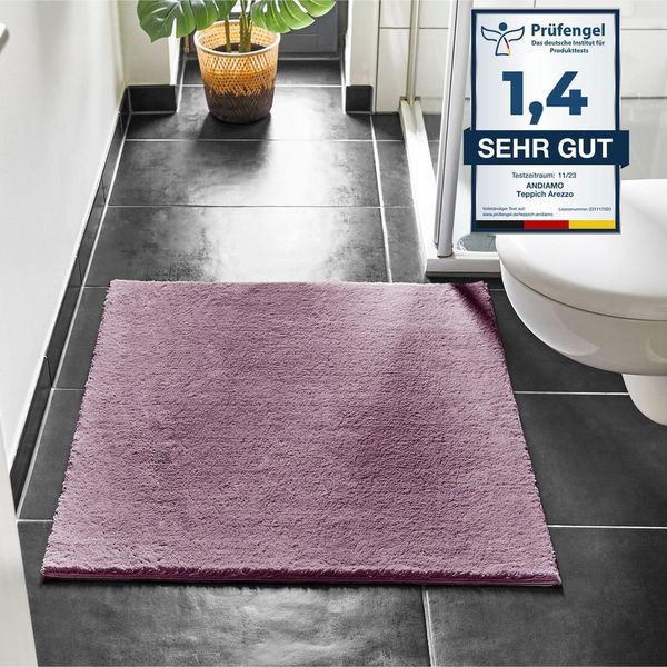 Andiamo Badematte Arezzo, Badvorleger, Badezimmer Teppich, Duschvorleger, Höhe 16 mm, rutschhemmend beschichtet, schnell trocknend, fußbodenheizungsgeeignet, Polyester, quadratisch, 2er-Set quadratisch 80x80 cm / rechteckig 60x110 cm, Uni Farben, weich...