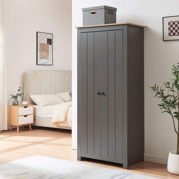 Kleiderschrank Trorjam 175x80x52 cm Grau/Eicheoptik [en. casa]
