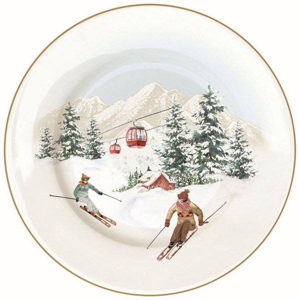 EasyLife Kuchenteller Chalet, Handwäsche empfohlen, Weiß, Motiv: Wintersport, Skifahren, Schnee
