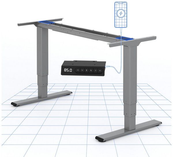 FLEXISPOT Schreibtisch Elektrisch höhenverstellbares Tischgestell (EC5 Serie) (Dual-Motor & 3-Fach-Teleskop & 4 Speicherhöhen, mit USB Charging), Antikollisionssystem, LED-Display, Max. Load: 120kg