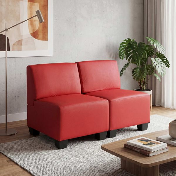 Modular 2-Sitzer Sofa Couch Lyon, Kunstleder ~ rot, ohne Armlehnen