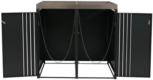 2er-Mülltonnenverkleidung HWC-O67, Mülltonnenbox mit Pflanzkasten, Metall 125x132x84cm 55kg ~ anthrazit Holzoptik dunkel Bild 7