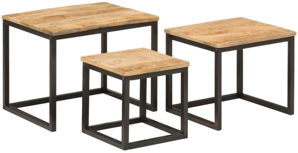 Couchtische, Sofatische 3 Stk. Massivholz Mango und Eisen