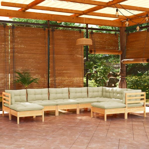 vidaXL 9-tlg. Garten-Lounge-Set mit Creme Kissen Massivholz Kiefer 3096707