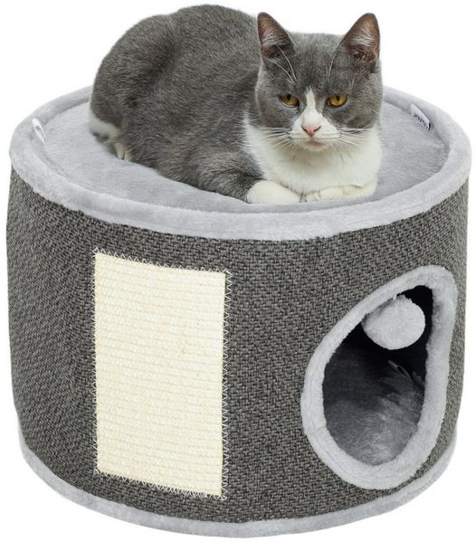 PawHut Kratztonne 30 cm hoch, mit Höhle, aus Sisal, (Katzentonne, 1-tlg, Katzenbaum), für Katze bis 5 kg, Dunkelgrau