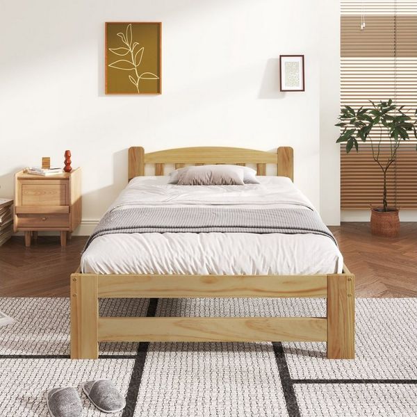 REDOM Massivholzbett Futonbett, Doppelbett Funktionsbett, Gästebett Holzbett (mit Kopfteil und Lattenroste, Jugendbett, Erwachsenenbet 90x200 cm, Massivholz Natur Bett), ohne Matratze