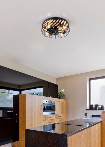 OTTO home Deckenleuchte Norran mit Ventilator, Deckenventilator mit Licht exkl 4x E27 max 10W, Ventilatorfunktion, Leuchtmittel wechselbar, warmweiß - kaltweiß, Holzstreifen Optik Akustikpaneel, Fernbedienung, 3 Stufen + Timer