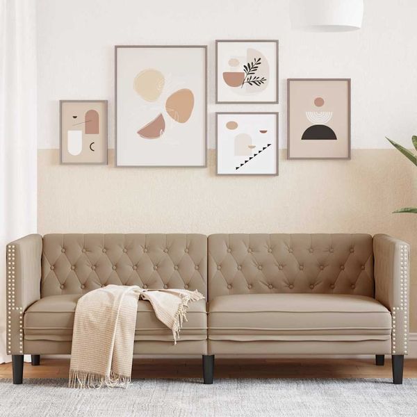 vidaXL Chesterfield-Sofa 3-Sitzer Cappuccino Kunstleder 372671