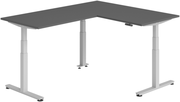bümö Eckschreibtisch elektrisch höhenverstellbar L-Form: 160 x 200 cm in graphit, Gestell silber - Stehschreibtisch mit Memory-Steuerung, elektrischer XXL Schreibtisch für die Ecke, XDSMW-1612-G-S