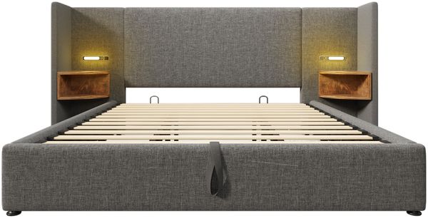 Polsterbett 180x200 cm mit Stauraum & Ladefunktion,Bett mit Touch-Leselampe,USB/Type-C Ports & Regal,Grau Bild 10