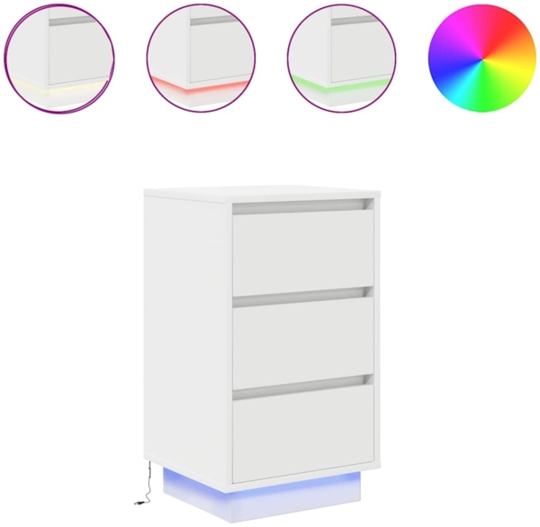 vidaXL Nachttisch mit LED-Leuchten Weiß 38x34x65 cm 861301