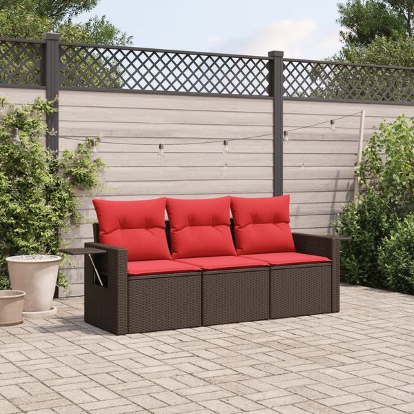 vidaXL 3-teiliges Gartensofa-Set mit Kissen, braun, Polyrattan 3219863