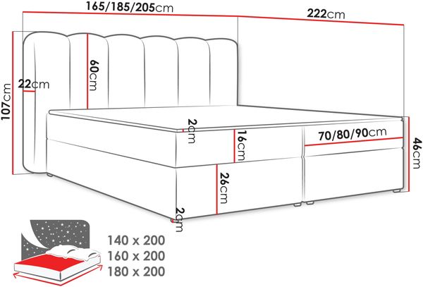 Boxspringbett Selgomi I (Farbe: Lambi 07, Größe: 160 x 200) Bild 6