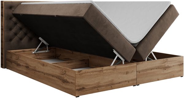 Boxspringbett mit Multipocket-Matratze und Zwei Bettkästen, Doppelbett mit Stauraum - ALBERO 3 - 140 x 200 cm - Braun Velours - H3 Bild 5