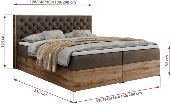 Boxspringbett mit Multipocket-Matratze und Zwei Bettkästen, Doppelbett mit Stauraum - ALBERO 3 - 140 x 200 cm - Braun Velours - H3 Bild 6