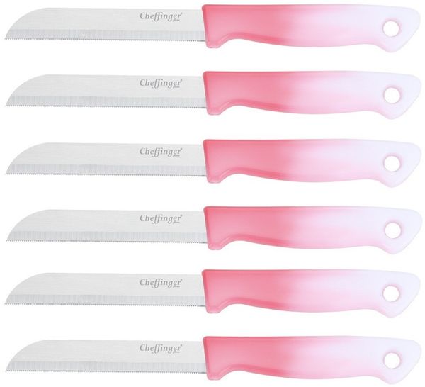 6 Stück Küchenmesser 18 cm mit ergonomischem Griff - vielseitig & pflegeleicht, Pink