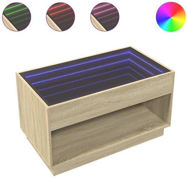 Couchtisch, Sofatisch mit Infinity-LED Sonoma-Eiche 90x50x50 cm