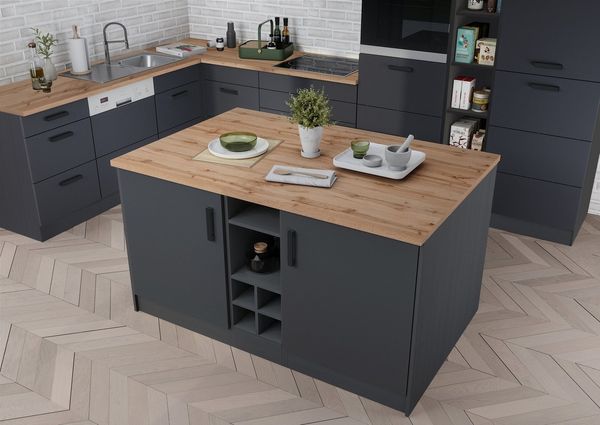 KOCHSTATION Kücheninsel KS-Toronto, Breite 153 cm, MDF-Fronten, Flaschenregal