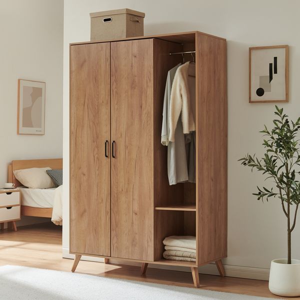 Kleiderschrank Norg 191 x 120 x 52 cm 2 Türen 5 Fächer Eicheoptik [en. casa]