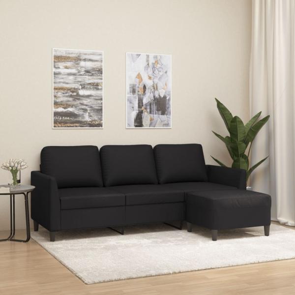 vidaXL 3-Sitzer-Sofa mit Hocker Schwarz 180 cm Kunstleder 3201122