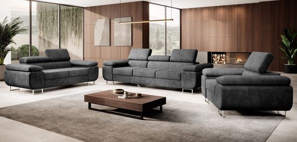 Sofa Set MALTA 3-2-1 Samtstoff Grau