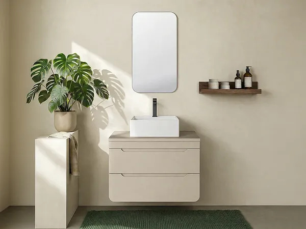 Vente-unique - ARUBA Waschbeckenmöbel Holz, Platte Beige - B 46 cm x H 59 cm x L 80 cm