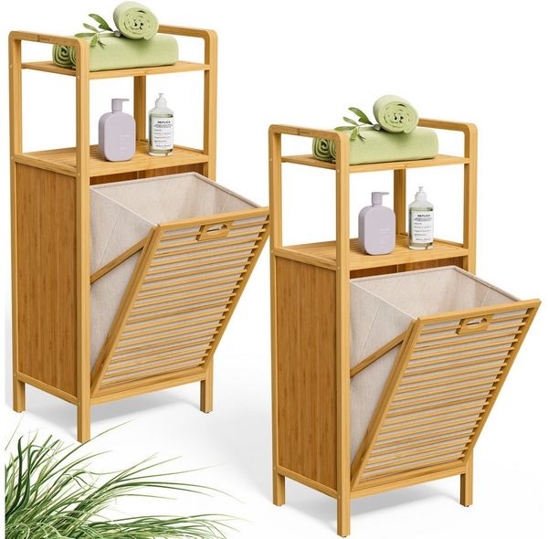 CASARIA® Wäschekorb, 2 Stück, Bambus natur, 30 x 40 x 95 cm